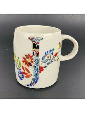 Anthropologie Petal Palette Letter J Mug By Starla Halfmann 14 Oz Ceramic Floral